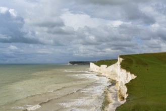 A view of the white cliffs of the Seven Sisters in East Sussex on the English Channel