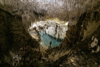 Porto Cristo, Spain, 23 January, 2024: view of the rock formations inside the Cuevas del Drach in