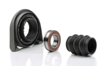 Set of bearing of the propeller shaft support bearing and shaft seal. Studio, isolate on white