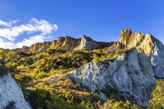 Fabulous country of New Zealand. Travel to the South Island. Warm sunny day. High white Clay cliffs