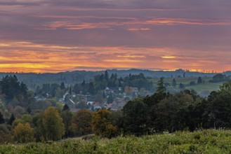 Aerial view Güntersberge Selketal at sunset