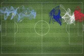 Micronesia vs France Soccer Match, national colors, national flags, soccer field, football game,