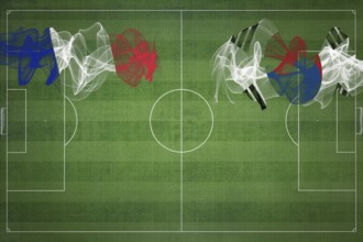 France vs South Korea Soccer Match, national colors, national flags, soccer field, football game,