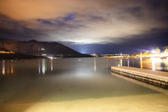 Morning atmosphere in front of sunrise by the sea, long exposure, Bay of Srebreno, Srebreno,