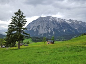 Summer austrian landscape with Grimming mountain (2.351 m), an isolated peak in the Dachstein
