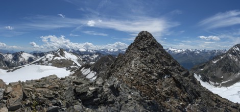 Hiking at the stubai glacier in the Alps in the Stubai Valley on summer vacation in beautiful