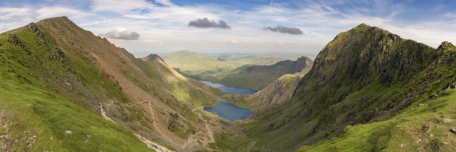 View from the Llanberis Path, Snowdonia, Gwynedd, Wales, UK, looking northeast at Garnedd Ugain,