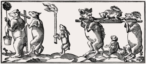 Satirical relief of the misguided priests from the Strasbourg Cathedral, animal parody, Alsace,