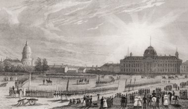 Champ de Mars, the École Militaire, Paris, antique steel engraved print, 1831