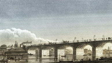 Pont d'Austerlitz, Paris, antique steel engraved print, 1831
