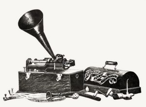 Historical illustration, 19th Century, Home Phonograph, by Thomas Alva Edison, 1901
