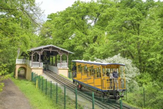 Mountain station, Nerobergbahn, historic cog railway, Neroberg, Wiesbaden, Hesse, Germany, Europe