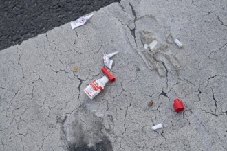 28/04/2023, Berlin, Germany, Europe, Handprints left on the tarmac with superglue after climate