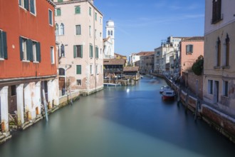 View of a canal from the Ponte de San Basegio bridge, Venice, Italy, Europe