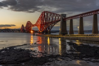 Evening atmosphere at the Forth Bridge, seen from South Queensferry, City of Edinburgh, Scotland,