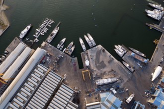 Aerial documentation of the touristic port of Viareggio Tuscany Italy