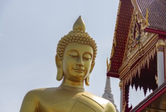 A picture of the large Buddha statue at the Wat Paknam Bhasicharoen Temple