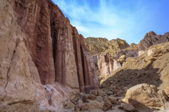 The majestic natural Amram pillars of pink sandstone. Warm January day in Eilat, Israel, Asia