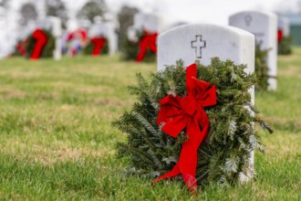 Atop a hill, a veterans cemetery with white headstones and the American flag evokes deep honour,