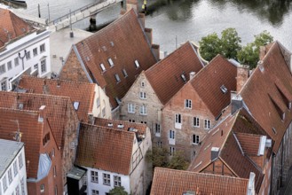 Old town in the hanseatic city of Lübeck in Germany with historic buildings