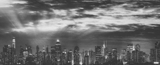 Panoramic night skyline of Midtown Manhattan at dusk, New York City