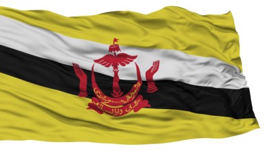Isolated Bandar Seri Begawan City Flag, Capital City of Brunei, Waving on White Background, High