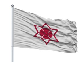 Otaru City Flag On Flagpole, Country Japan, Hokkaido Prefecture, Isolated On White Background