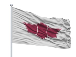 Obama City Flag On Flagpole, Country Japan, Fukui Prefecture, Isolated On White Background