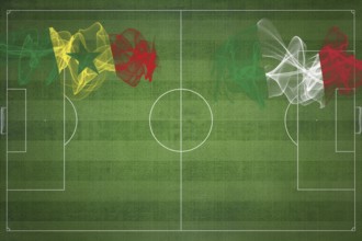 Senegal vs Italy Soccer Match, national colors, national flags, soccer field, football game,