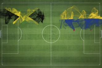Jamaica vs Colombia Soccer Match, national colors, national flags, soccer field, football game,