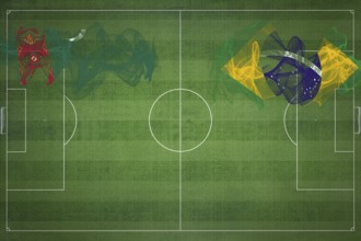 Turkmenistan vs Brazil Soccer Match, national colors, national flags, soccer field, football game,