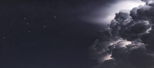 Andromeda star constellation, Night sky, Cluster of stars, Deep space Storm clouds
