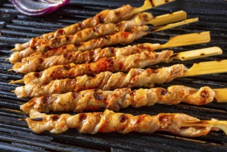 Fresh and crispy rustic pork belly grill sticks