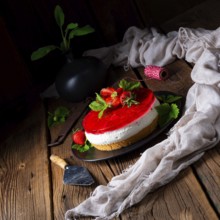 Delicious quark cream cake with strawberries