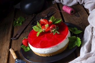 Delicious quark cream cake with strawberries