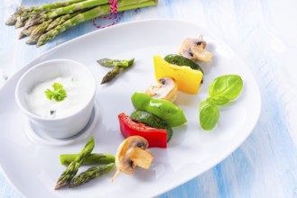 Vegetable shashlik vegetarian with yogurt garlic sauce