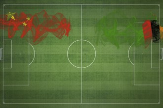 China vs Zambia Soccer Match, national colors, national flags, soccer field, football game,