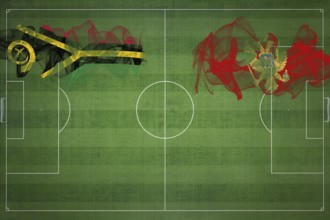 Vanuatu vs Montenegro Soccer Match, national colors, national flags, soccer field, football game,
