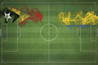East Timor vs Gabon Soccer Match, national colors, national flags, soccer field, football game,