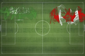 Saudi Arabia vs Canada Soccer Match, national colors, national flags, soccer field, football game,