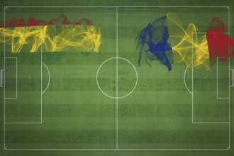 Bolivia vs Romania Soccer Match, national colors, national flags, soccer field, football game,