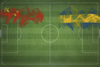 China vs Sweden Soccer Match, national colors, national flags, soccer field, football game,