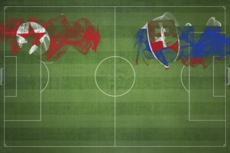 North Korea vs Slovakia Soccer Match, national colors, national flags, soccer field, football game,