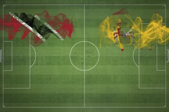 Trinidad and Tobago vs Spain Soccer Match, national colors, national flags, soccer field, football