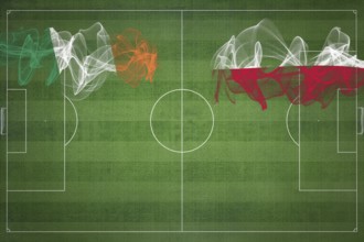 Ireland vs Poland Soccer Match, national colors, national flags, soccer field, football game,