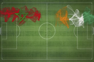 Morocco vs Ivory Coast Soccer Match, national colors, national flags, soccer field, football game,