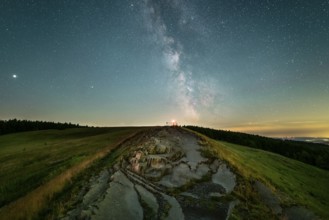 Wasserkuppe, Abtsrodaer Kuppe at night with Milky Way, Gersfeld, Rhön, Hesse, Germany, Europe
