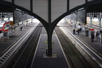 Darmstadt, Germany - November 25, 2017: The roof vault supported by a steel girder and the railway