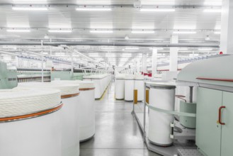 Machinery and equipment in the workshop for the production of thread, overview. interior of