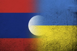 Laos National flag with National flag of Ukraine. Grunge background